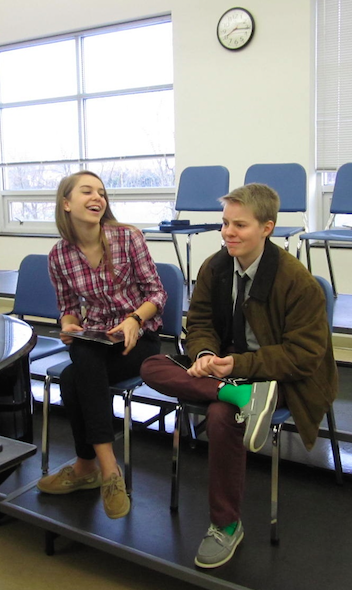 Freshmen enjoy their time during musical rehearsal.